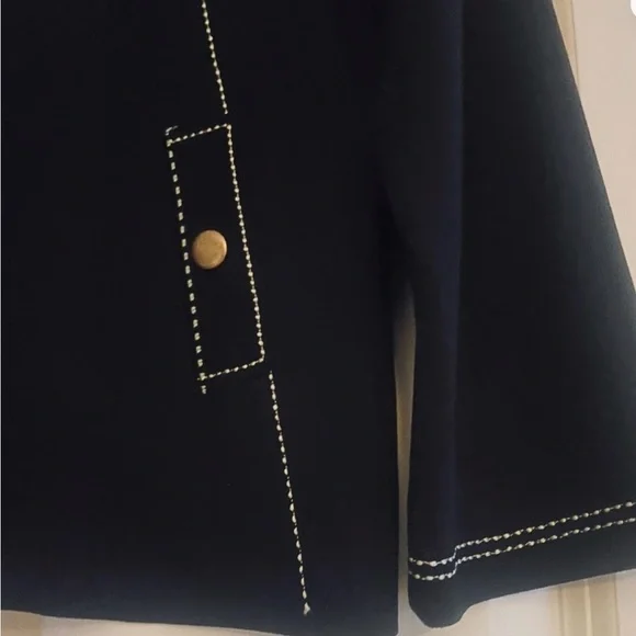 Ming Wang Women’s PL Black Cardigan Open Jacket with White Stitching Acrylic - Picture 4 of 5